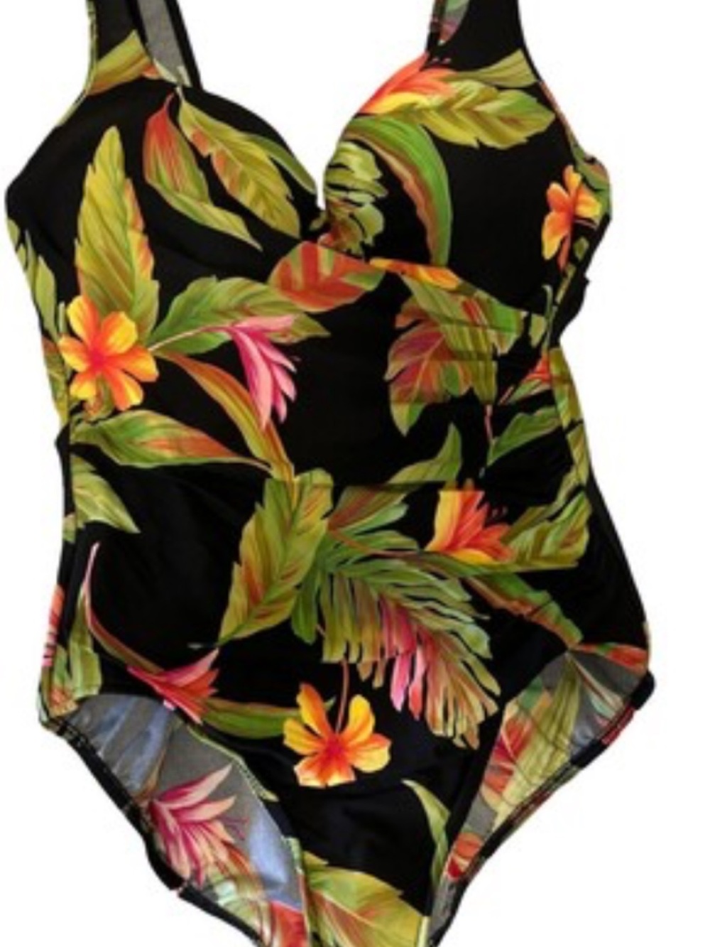Miraclesuit Black Tropical Leaf One-Piece Swimsuit with Pink Accents - Picture 2 of 3